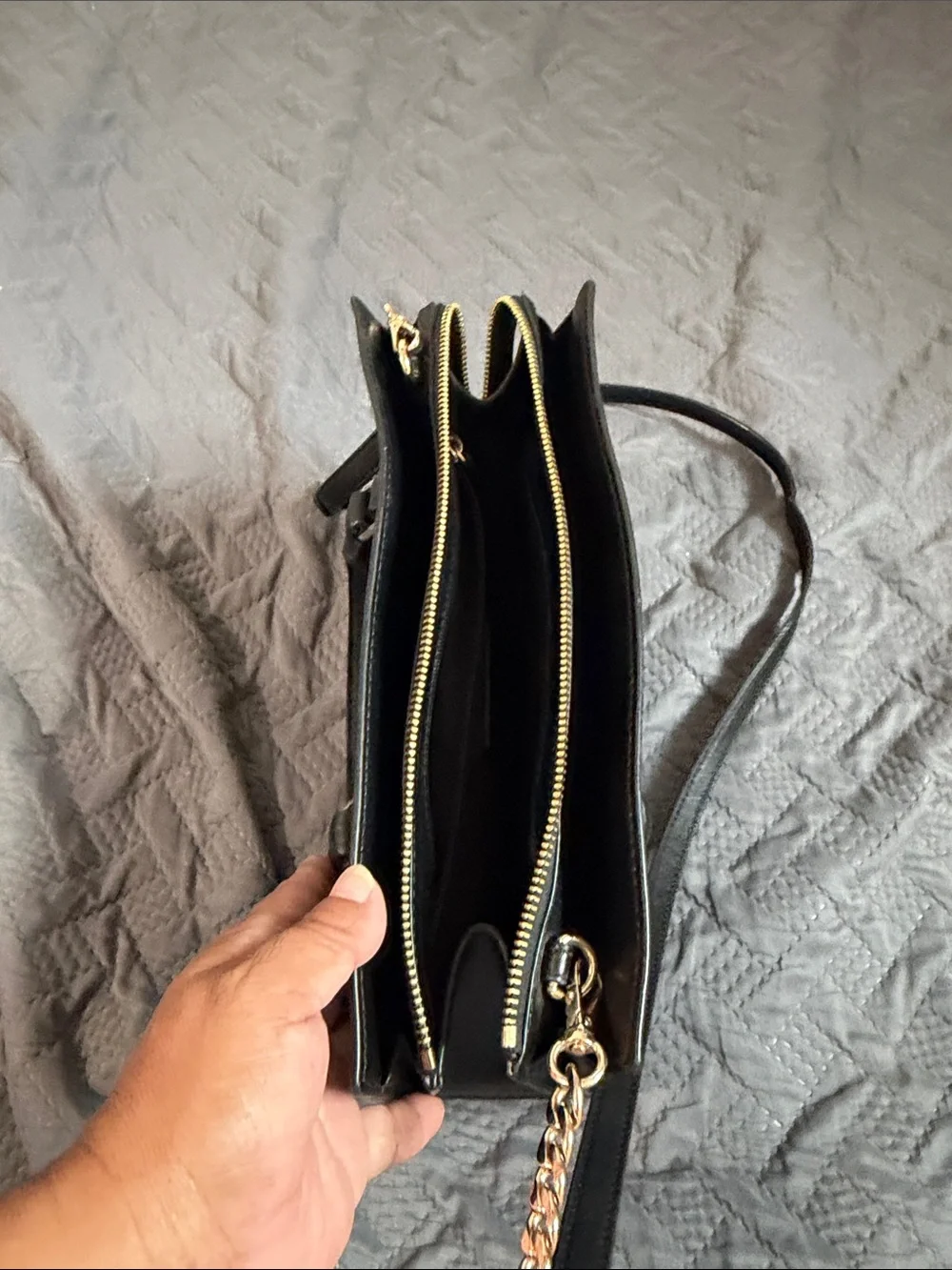 Michael Kors Black Saffiano Satchel with Gold Chain Accent